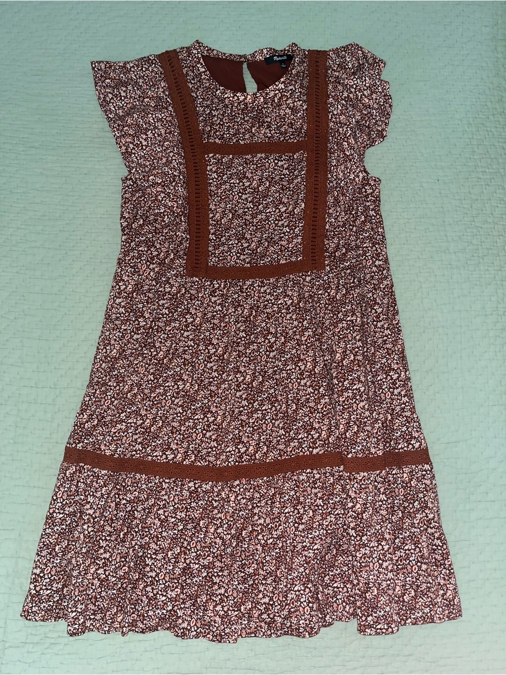 Madewell Rust Floral Cotton Dress with Lace Trim